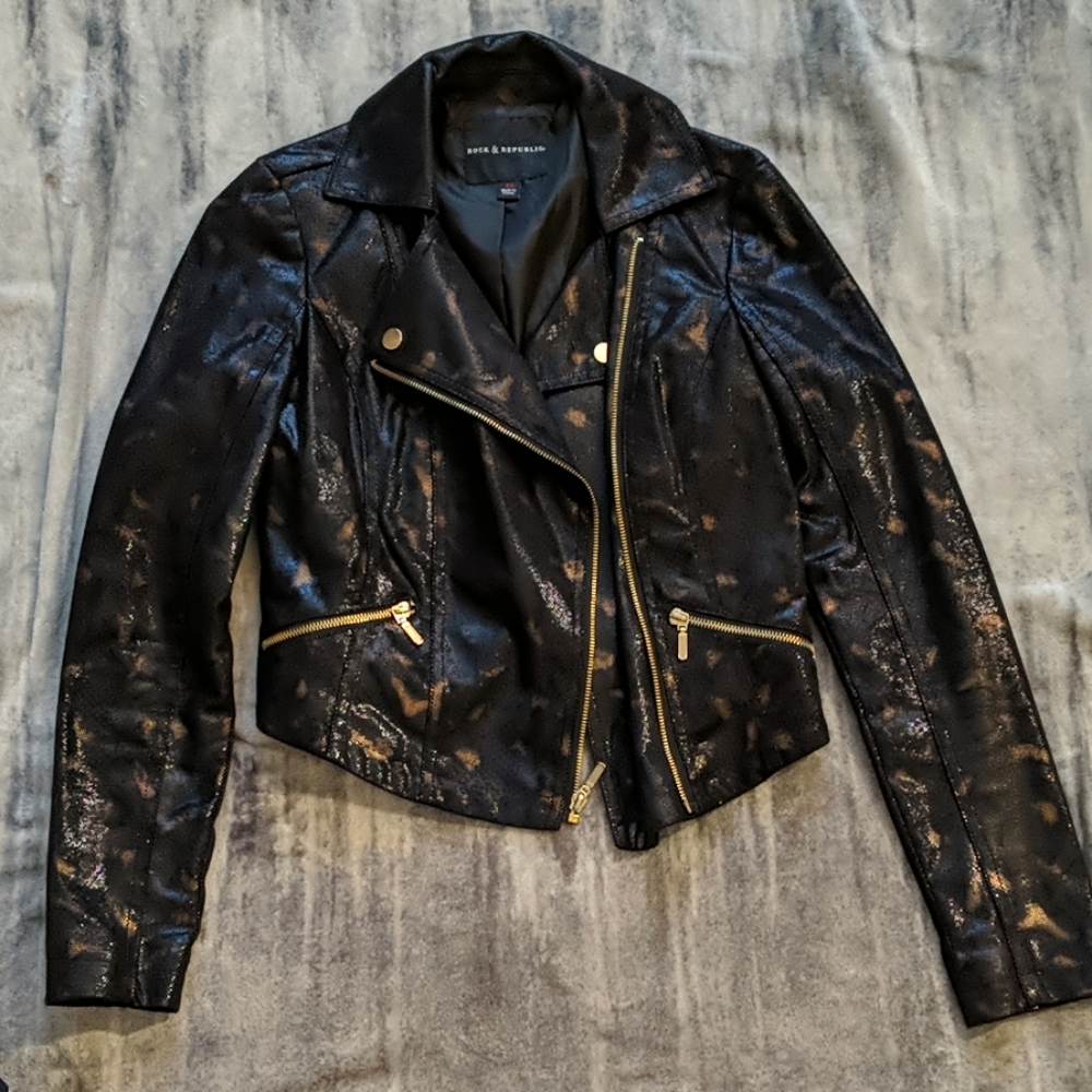 Rock & Republic leopard print moto jacket